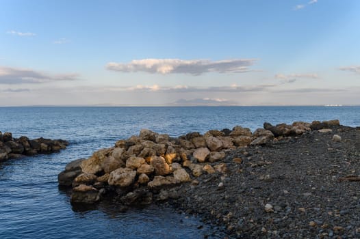 stones near the beach of the Mediterranean sea in Cyprus in winter