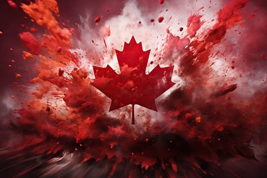 Symbol of Canada. The outline of a red maple leaf in a red splash of color.