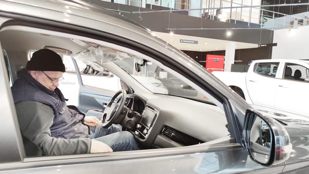 Cheboksary, Russia - March 20, 2023: Cars in showroom of dealership Mazda