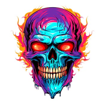 Skull in psychedelic vector pop art style. Graphic design for t-shirt print, sticker, poster, etc.
