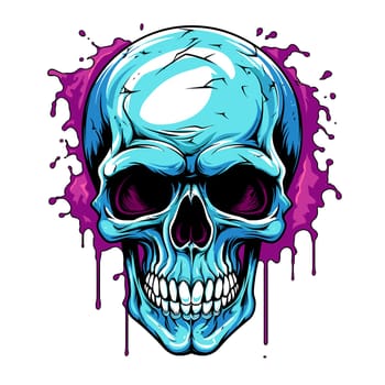 Skull in psychedelic vector pop art style. Graphic design for t-shirt print, sticker, poster, etc.