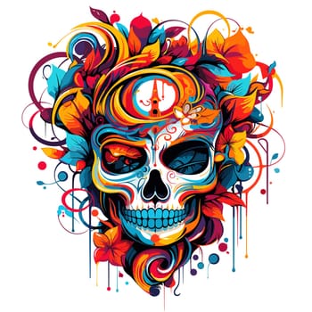 Skull in psychedelic vector pop art style. Graphic design for t-shirt print, sticker, poster, etc.