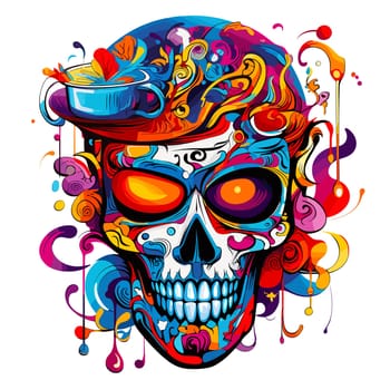 Skull in psychedelic vector pop art style. Graphic design for t-shirt print, sticker, poster, etc.