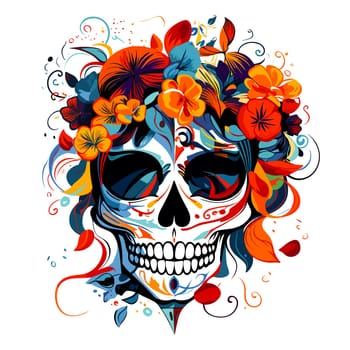 Skull in psychedelic vector pop art style. Graphic design for t-shirt print, sticker, poster, etc.