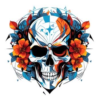 Skull in psychedelic vector pop art style. Graphic design for t-shirt print, sticker, poster, etc.