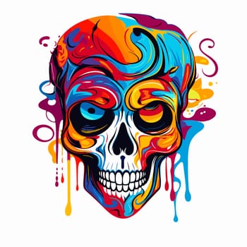 Skull in psychedelic vector pop art style. Graphic design for t-shirt print, sticker, poster, etc.