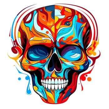 Skull in psychedelic vector pop art style. Graphic design for t-shirt print, sticker, poster, etc.