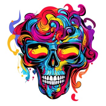 Skull in psychedelic vector pop art style. Graphic design for t-shirt print, sticker, poster, etc.