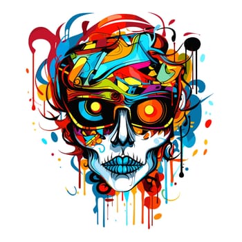 Skull in psychedelic vector pop art style. Graphic design for t-shirt print, sticker, poster, etc.