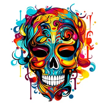 Skull in psychedelic vector pop art style. Graphic design for t-shirt print, sticker, poster, etc.