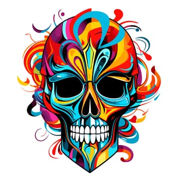 Skull in psychedelic vector pop art style. Graphic design for t-shirt print, sticker, poster, etc.