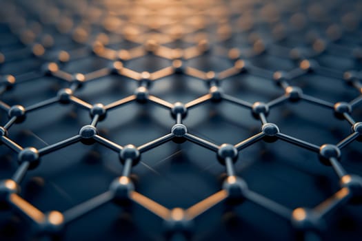 Hexagonal grid pattern of molecular structure of Graphene. Neural network generated image. Not based on any actual scene or pattern.