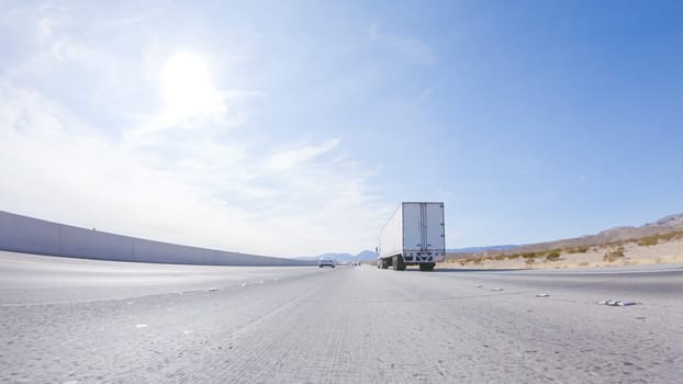 HWY 15, California, USA-December 3, 2022-Embarking on a road trip from Nevada to California, driving on Highway 15 during the day offers scenic views and an exciting journey between states.