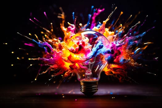 Light bulb, explosion of colors, AI generated