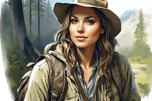 A realistic representation of a woman wearing a hat, captured in a traditional style painting.