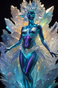 This stunning photo showcases a captivating artwork of a woman in blue and purple, embodying femininity and grace.