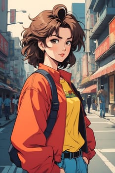 A woman stands on the side of a bustling city street, observing her surroundings.