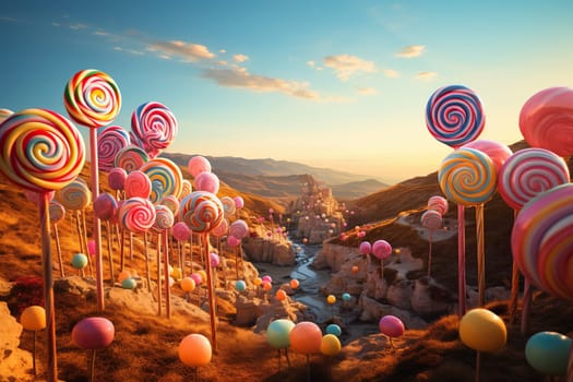 Magical sweet valley of lollipops.