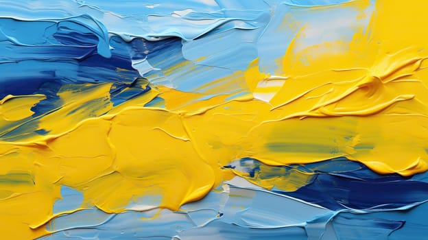 Texture of yellow and blue paints on a blue background.