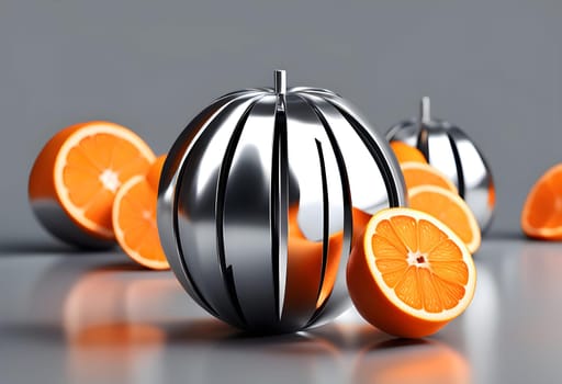 Sliced silver metallic orange fruit