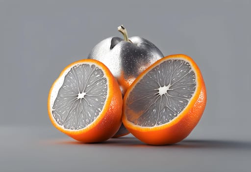 Sliced silver metallic orange fruit