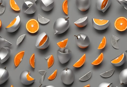 Sliced silver metallic orange fruit