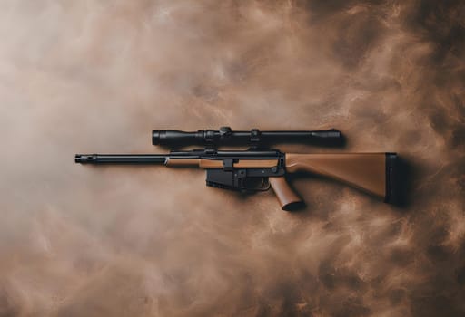 Rifle on the flat lay table background.