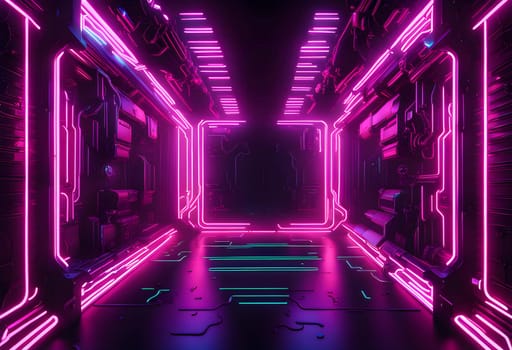 Neon style metal background cyberpunk concept. ai generated