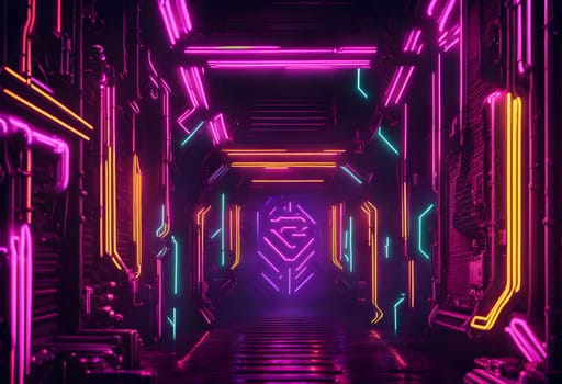 Neon style metal background cyberpunk concept. ai generated