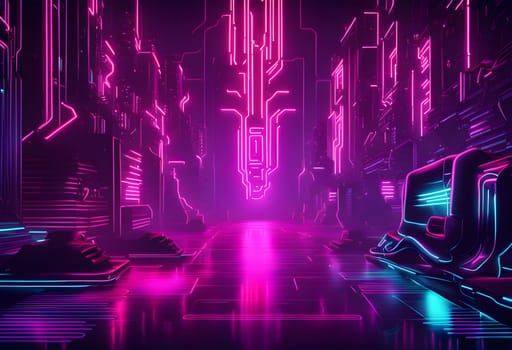 Neon style metal background cyberpunk concept. ai generated