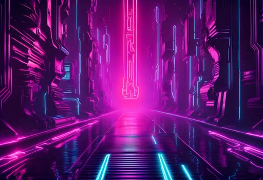 Neon style metal background cyberpunk concept. ai generated