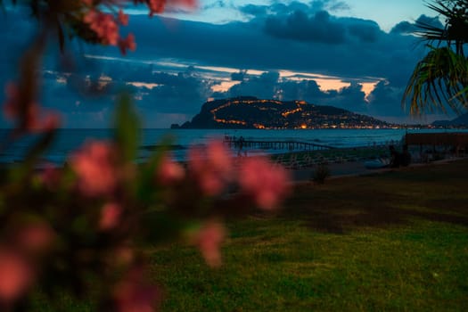 Beautiful night scene on Alanya beach in Turkey