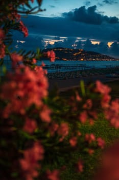 Beautiful night scene on Alanya beach in Turkey