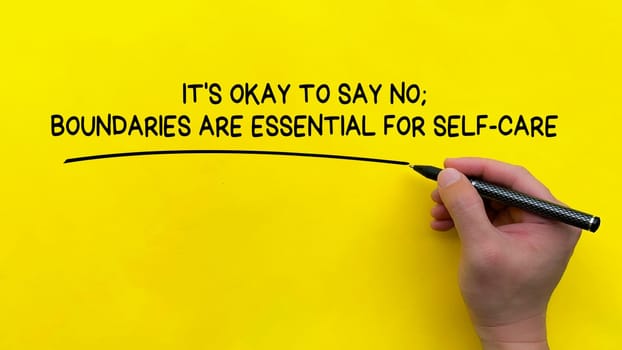 Hand writing It is okay to say no affirmation on yellow cover background. Affirmation concept