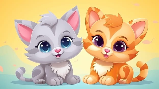 Cartoon kittens characters friends together for a children friendship and play time happy joy as wide banner or poster