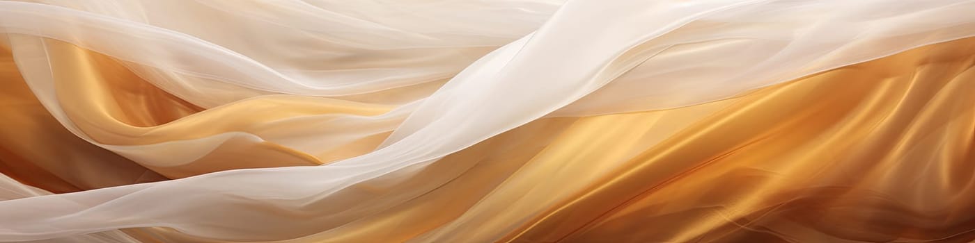 Banner of abstract white and brown, gold textile transparent fabric as background or texture