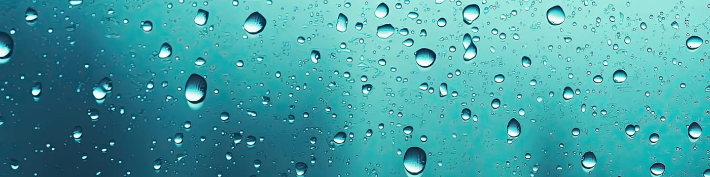 Banner of multiple water droplets as an aquamarine as background