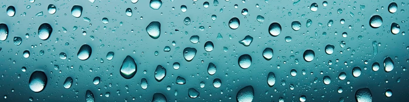 Banner of multiple water droplets as an aquamarine as background