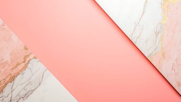 A cutting board made of pink and white marble placed on a background with shades of pink, resembling a pattern in peach and carmine tints.