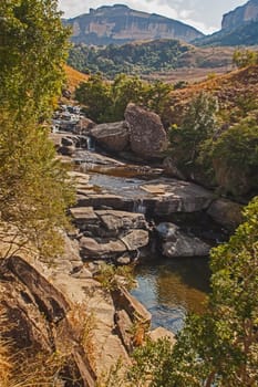 The Cascades in the Mahai river, Royal Natal National Park. Drakensberg South Africa