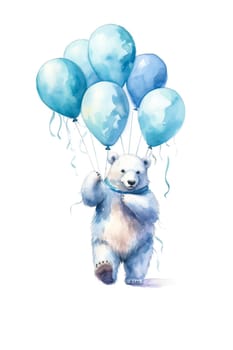 Add a touch of whimsy to your greeting with an adorable watercolor illustration of a polar bear with balloons, perfect for any special occasion.