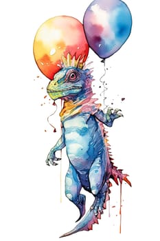 Add a touch of whimsy to your greeting with an adorable watercolor illustration of an iguana with balloons, perfect for any special occasion.