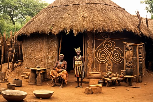 A beautiful traditional Ethiopian mud house with a thatched roof stands gracefully amidst lush greenery, embodying the country's rich cultural heritage.