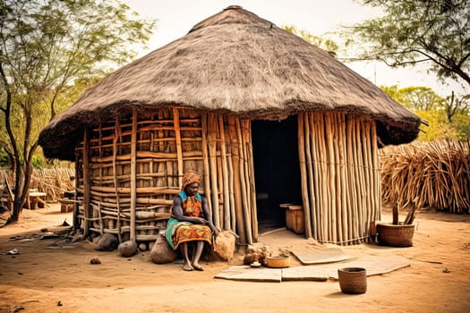 A beautiful traditional Ethiopian mud house with a thatched roof stands gracefully amidst lush greenery, embodying the country's rich cultural heritage.