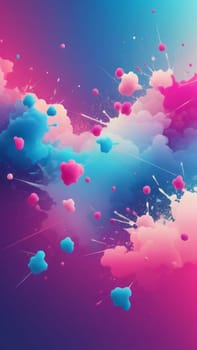 A gradient wallpaper with Splattered shapes using fuchsia and lightblue gradient colors. Generative AI.