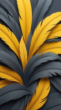 A gradient wallpaper with Feathered shapes using yellow and slategrey gradient colors. Generative AI.