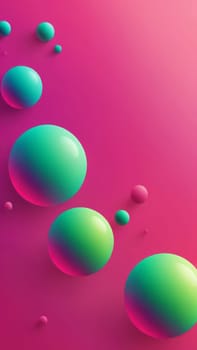 A gradient wallpaper with Spherical shapes using fuchsia and springgreen gradient colors. Generative AI.