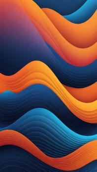 A gradient wallpaper with Waveform shapes using orange and blue gradient colors. Generative AI.