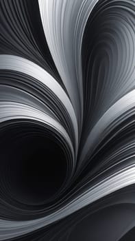 A gradient wallpaper with Vortex shapes using silver and black gradient colors. Generative AI.