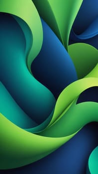 A gradient wallpaper with Sculpted shapes using green and darkblue gradient colors. Generative AI.
